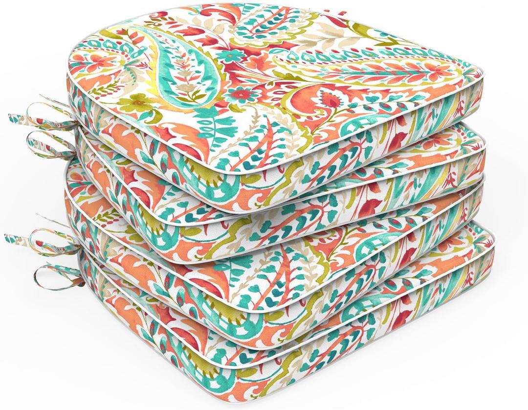 Set of 4 Outdoor Chair Cushions 19"x19"x2",Water Repellent Patio Seat Cushion with Ties and Removable Covers,Dining Chair Cushions for Indoor Kitchen Yard and Patio Furniture,Pretty Paisley