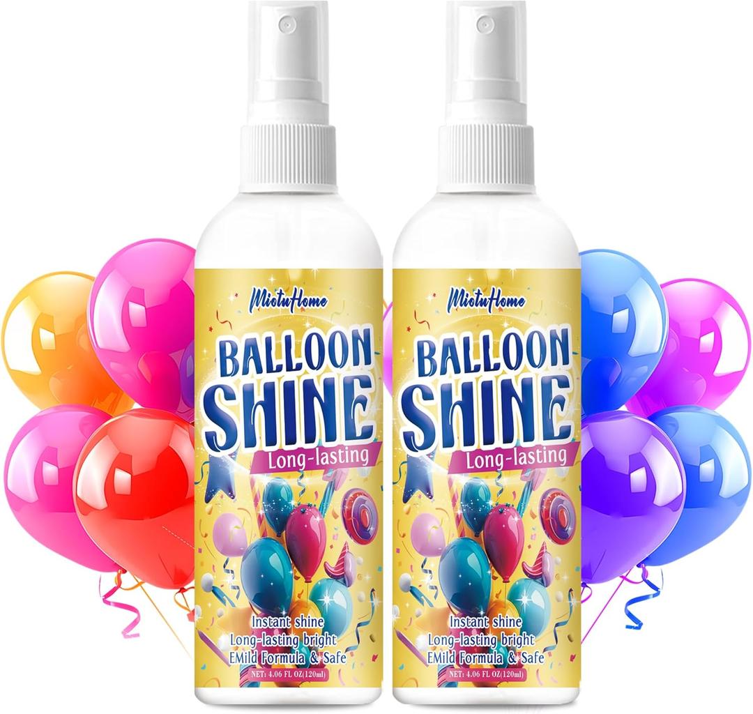 Balloon Shine Spray, 2 Pack Sparkle Balloon Spray Shine, Long-Lasting High Shine Balloon Spray, Scent-Free & No-Wipe for Latex Balloons, Instant Shiny Effect for Decorations, Party, Event