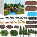 Draupnir 50 Pcs Forest Diorama Supplies Jungle Diorama Kit Forest Animals Figures Habitat Project Box Set Animals Model Scenery Kit DIY Crafts