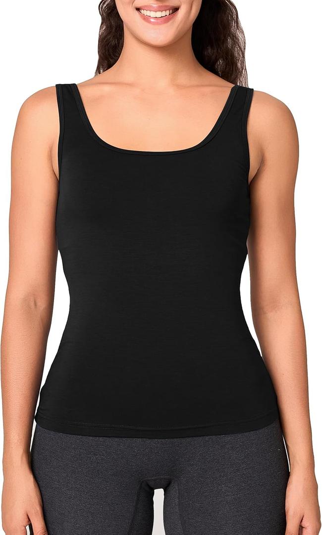 BAMBOO COOL Shelf-Bra Lingerie Camisole for Women Basic Tank with Adjustable Strap Soft Undershirt (Small, Black)