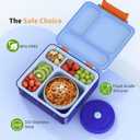 Bento Box for Kids, Lunch Box with Sticker and Leak-Proof Vacuum Food Jar, 4 Compartment BPA-Free Toddler Bento Box for School, Machine-Washable and Removable Compartments for Boy(Blue)