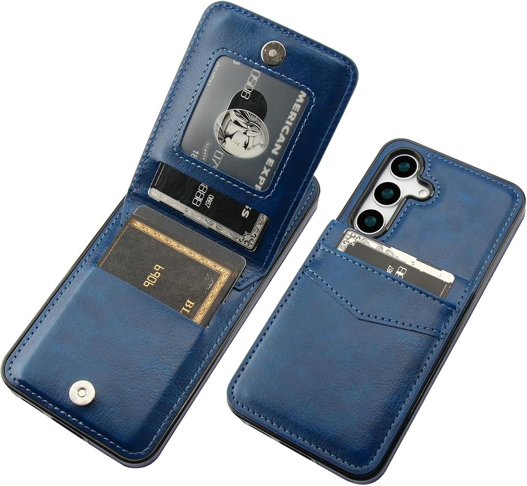 KIHUWEY for Samsung Galaxy S25 Case Wallet with Credit Card Holder, Flip Premium Leather Magnetic Clasp Kickstand Heavy Duty Protective Cover for Samsung Galaxy S25 6.2" (Blue)