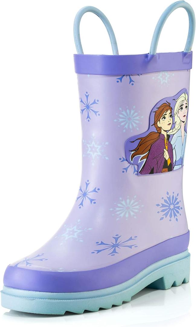 Disney Frozen 2 Girls Anna and Elsa Purple Rubber Easy-On Rain Boots - Size 8 Toddler