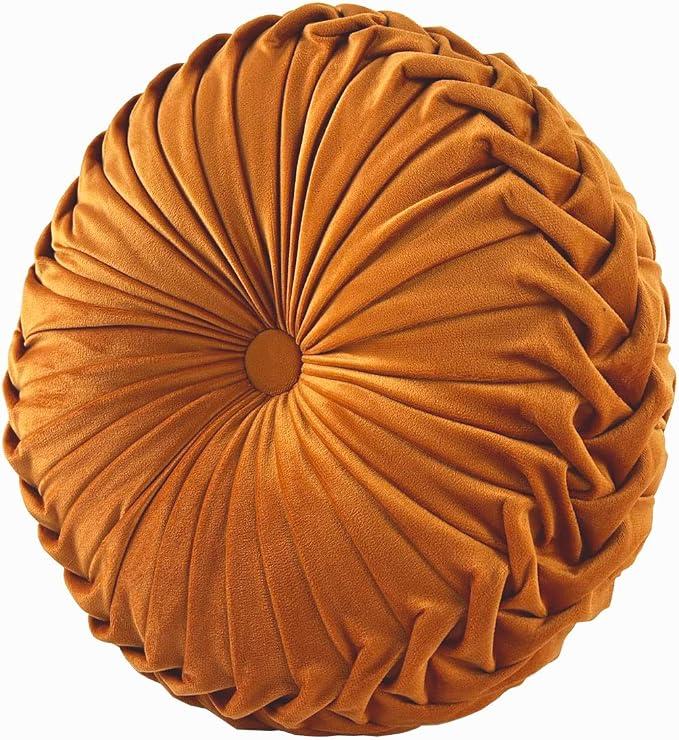 Thickened Throw Pillow 15" Round Velvet Couch Pillow Decorative Pillows for Couch Bed Sofa Livingroom 3D Pumpkin Cushion Orange
