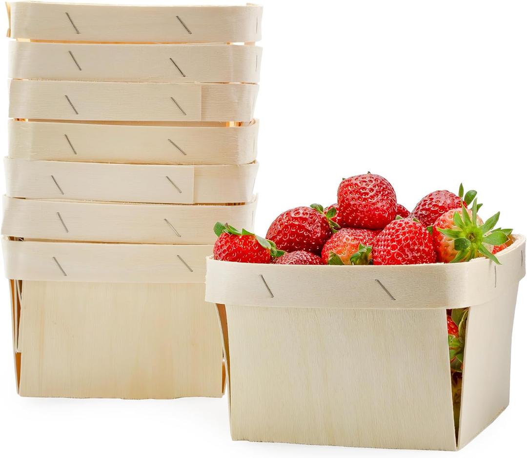 Cornucopia Brands Quart Wooden Berry Baskets (8-Pack); 5.75-Inch Square Vented Wood Boxes for Fruit Picking, Easter or Arts & Crafts