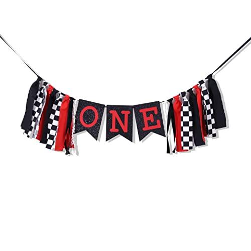Racing High Chair Banner - Racing First/1st Birthday Party Decorations,Race Car First/1st High Chair Banner,Checkered Flag Racing Birthday Decorations