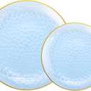 Rubtlamp 60Pcs Clear Blue Plastic Plates, Hammered Blue Plates, Clear Fancy Disposable Plates With Gold Rim Include 30 Dessert Plates, 30 Dinner Plates for Party