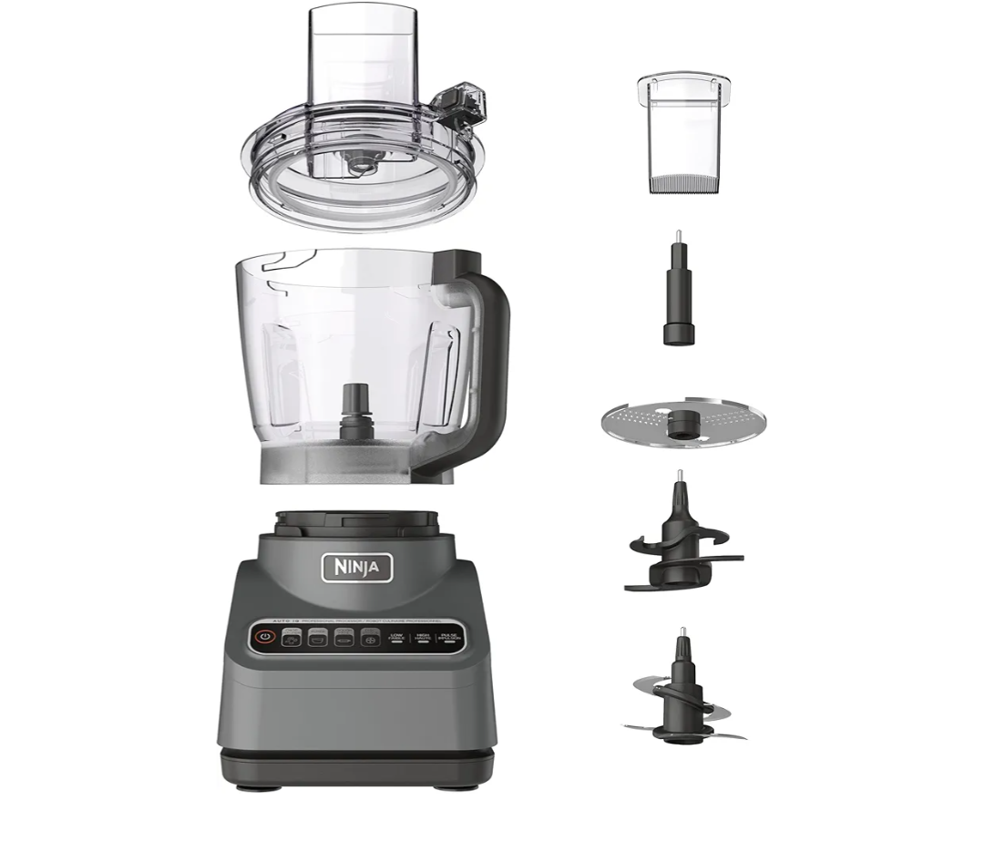 Ninja Food Processor, Professional Plus, 1000 Peak Watts, 4 Functions for Chopping, Slicing, Purees & Dough with 9-Cup Processor Bowl, 3 Blades, Food Chute & Pusher, Silver, BN601