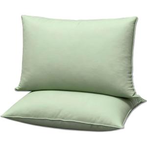 Flat Ultra Thin Bed Pillows Standard Size Pillow Set of 2 Extra Soft Down Alternative for Stomach Back Sleeper Sage Green 20x26inches