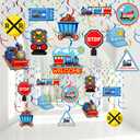 51 Pieces Train Birthday Decorations Transportation Hanging Swirls Steam Train Ceiling Decor for Railroad Traffic Sign I'm Two Party Baby Shower Favors Supplies