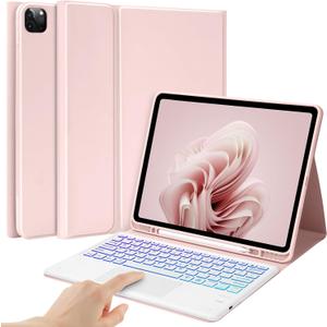 BQSS Touch for iPad Air 13 Inch Case Keyboard (M4/M3/M2 2026/2025/2024), Keyboard Case for iPad Pro 12.9 inch (6th/5th/4th/3rd Gen), Multi-Touch Trackpad, 7 Colors Backlit, Auto Sleep/Wake, Pink