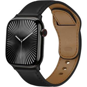 Genuine Leather Band for Apple Watch Bands 44mm 45mm 46mm Ultra/3/2 49mm 42mm 41mm 40mm 38mm iWatch Bands Men Women,Top Grain Leather Strap Wristband for Apple Watch Series 11 10 9 8 7 6 5 4 3 SE 3/2 (01-Black)
