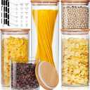 Glass Jars with Bamboo Lids [Muti Size Set of 5], Glass Canisters with Airtight Lids, Glass Food Storage Containers for Pasta, Oats, Coffee, Flour, Sugar, Rice, Best for Kitchen & Pantry