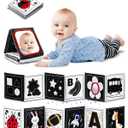 High Contrast Black and White Baby Toys for Newborn 0-6 Months  Contrast Cards & Sensory Baby Book with Mirror  Tummy Time Infant Toys for Visual Stimulation, Early Learning & Brain Development