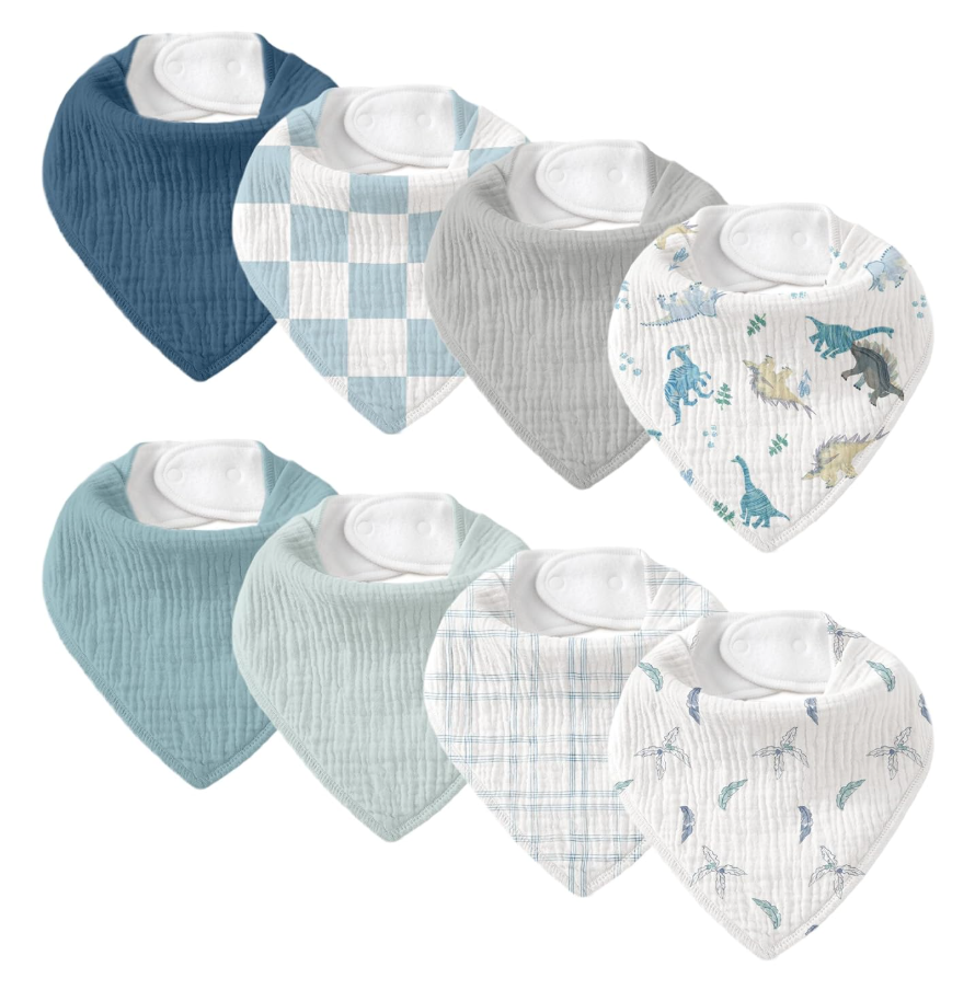 CIVARUA KIDS Muslin Baby Bibs 8 Pack, Baby Bandana Drool Bib for Drooling and Teething, Cotton Soft Absorbent for Girls Boys BC