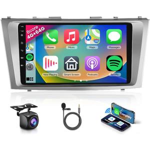 8 CORE 4G+64G Car Radio for Toyota Camry 2006-2011 with Wireless CarPlay/Android Auto, Podofo 9 Inch 1280 * 720P IPS Touch Screen Stereo Android 13 GPS WiFi Bluetooth DSP SWC+HD Backup Camera