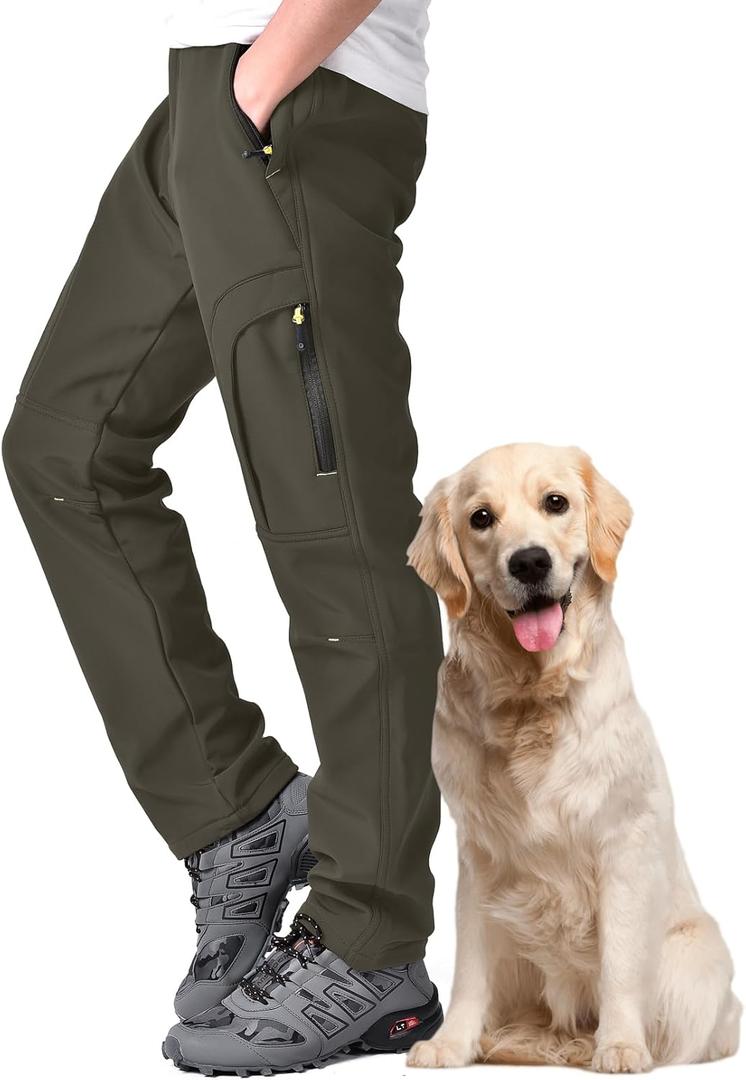 Toomett Men's hiking Snow Pants Skiing Winter Insulated Fleece lined Outdoor Water Repellent camping,walking,fishing (32, Earth Tone)