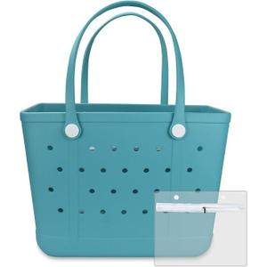 Extra Large Rubber Beach Bag, Washable Moisture Resistant Durable Open Hole Tote Bag Beach Vacation Essentials
