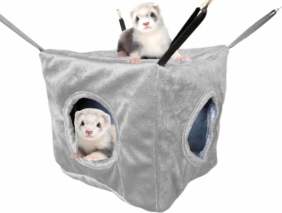 Vedem Small Animals Cube Hammock for Ferret, Rat, Chinchilla, Squirrel, Guinea Pig Cage Hanging Warm Hideout Bed (Grey)