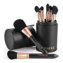OMANIAC Makeup Brush Set Professional, 12 Pearlescent Wood Handle Makeup Brushes, Premium Cruelty-Free Synthetic Fiber Hair, Travel Make up Brushes Set with Case (Black).
