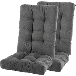 Rocking Chair Cushion, Premium Corduroy Seat and Back Cushion with Ties, Suitable for Indoor/Outdoor Rocker, Pack of 2, Grey