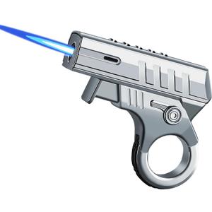 Torch Lighter - Windproof Blue Flame Refillable Butane Lighter with Adjustable Flame, Gift-Ready Box, Stress-Relief Features, Perfect for Outdoor Use & Special Occasions(Gas Not Include) (Silver)