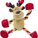 Christmas Squeaky Dog Toys- Interactive Plush Toys with 5 Squeakers- Stuffed Dog Toys for Medium & Large Breeds- Reducing Boredom and Relieving Anxiety (Elk)