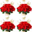 Knitgrip 48 Pcs Ky Derby Horse Party Centerpieces 24 Red Artificial Roses Flowers Bouquet 24 Pcs Derby Horseshoe Sticks Toppers for Tables Horse Day Party Decoration
