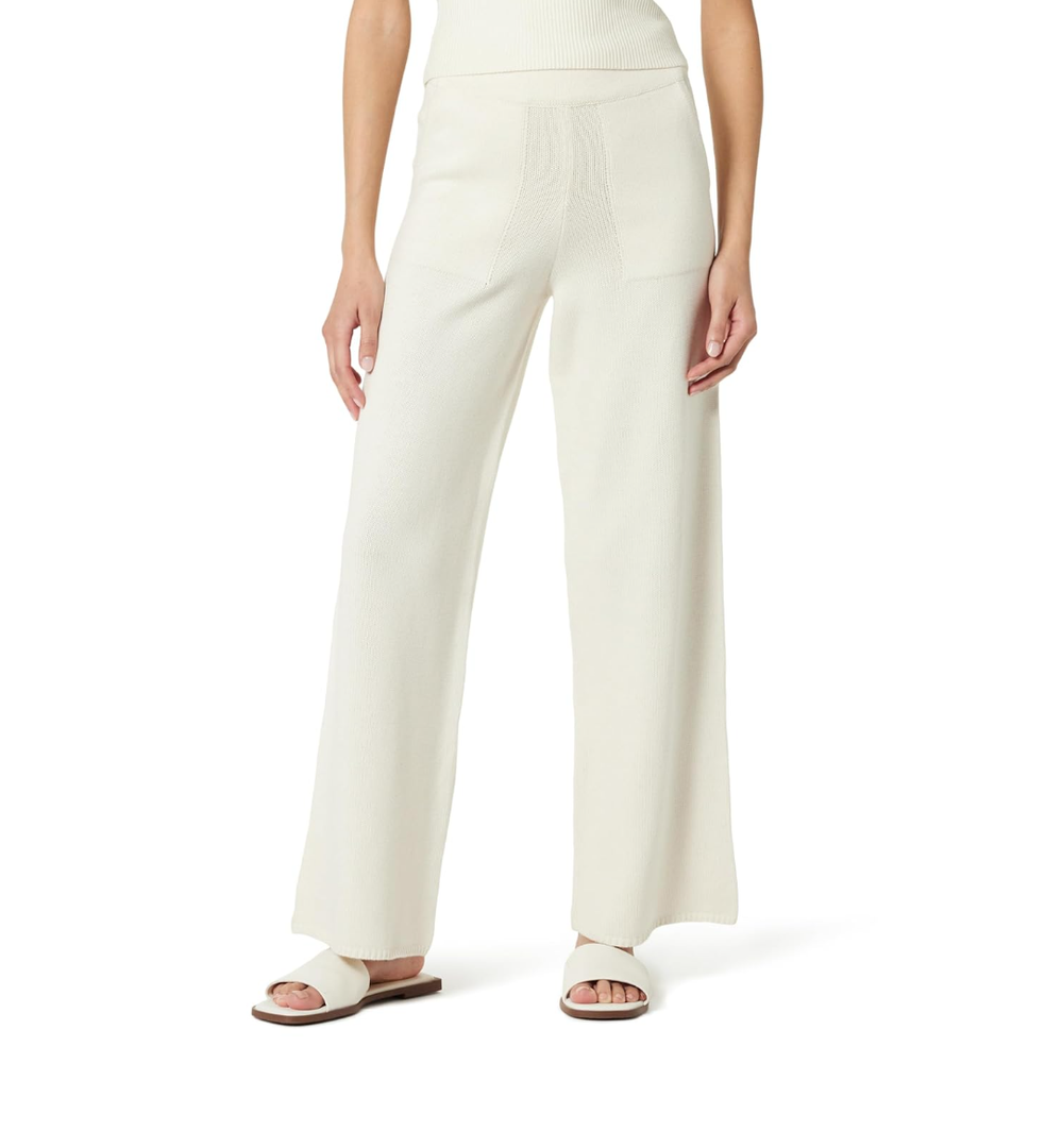 The Drop Women's Cynthia Cotton Blend Wide Leg Sweater Pant, Whisper White, Small