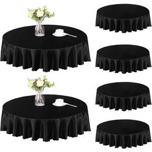 Homiest 6 Pack 60 Inch Round Tablecloth Satin Table Cover, Black Table Cloth Overlay for Wedding Reception Graduation Banquet