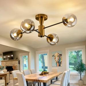Modern Semi Flush Mount Ceiling Light Fixture, 4-Light Gold Mid Century Chandelier with Glass Globe,Ceiling Lighting for Dinning Room Farmhouse Kitchen Bedroom Living Room. Modern Semi Flush Mount Ceiling Light Fixture, 4-Light Gold Mid Century Chandelier with Glass Globe,Ceiling Lighting for Dinning Room Farmhouse Kitchen Bedroom Living Room.