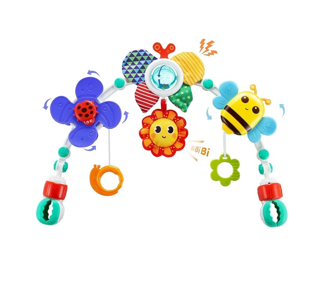Adjustable Arch Bassinet Toys for Infant & Toddlers, Stroller Arch, Baby Crib Toys with Fascinating Hanging for Stimulating Baby’s Senses and Developing Motor Skills
