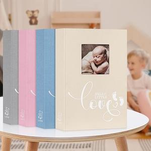 Lanpn Baby Photo Album 4x6 300 Pockets, Linen Hardcover Newborn Memory Book with Memo Writing Area, Bebe Photobook, Slip-in Picture Book, Ultrasound Album Keepsake Gifts for Girl Baby Shower Gray