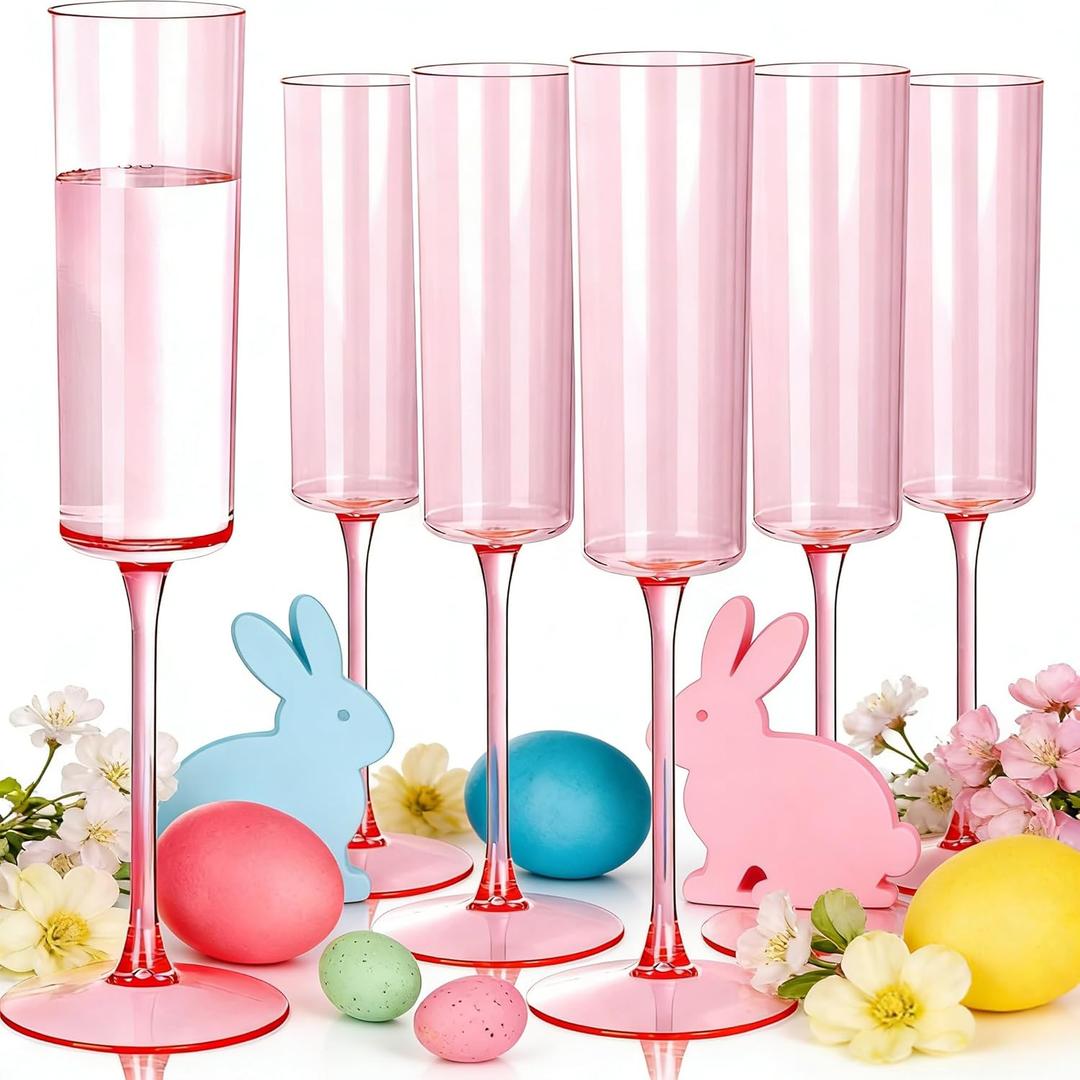 Ciaell 24 Pack Pink Plastic Champagne Flutes - Pink 6 Oz Disposable Champagne Glasses - Square Plastic Toasting Glasses for Party Birthday Anniversary Wedding & Easter