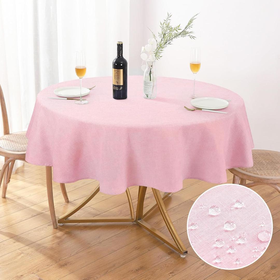 AUSSPVOCT Textured 50 Inch Round Tablecloth Up to 35'' Dia Tables, Waterproof Spill-Proof Wipeable Table Cloth Wrinkle Free Circle Dining Table Cover for Birthday Farmhouse Outdoor Party Tablecloths (Light Pink)