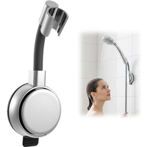Suction Cup Shower Head Holder, Silver Adjustable Handheld Shower Head Holder with No Drill Installation, Reusable Waterproof Showers Holders for Bathroom Tile Glass Smooth Surfaces