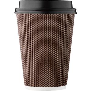 [100 SET]Harvest Pack 12 oz Disposable Coffee Cups, Insulated Ripple Double-Walled Paper Cup with Lids, Brown Geometric, Tea Hot Chocolate Drinks To go coffee cups