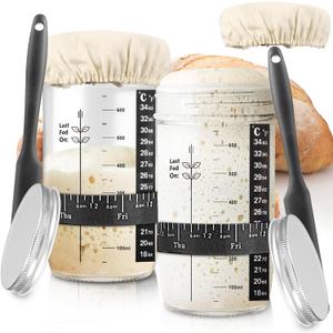 Sourdough Starter kit, 34OZ Sourdough Starter Jar with Date Marked Feeding Band, ThermometerCloth Cover & Metal Lid, Reusable Sourdough Bread Baking Supplies, Home Baking Gifts