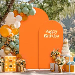 Orange Arch Backdrop Cover, Set of 2 Spandex Fitted Stretchy Arch Stand Covers, 2-Sided Round Top Chiara Backdrop Cover for Thanksgiving Birthday Party Ceremony Banquet Baby Shower Arch Decorations