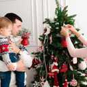 2 x Leyndo Christmas Sleigh Bells Mistletoe Bell Ornament with Pine Cones Berry Plaid Bow Metal Hanging Decoration for Home Christmas Tree Party Gift (Red, 2 Pcs)