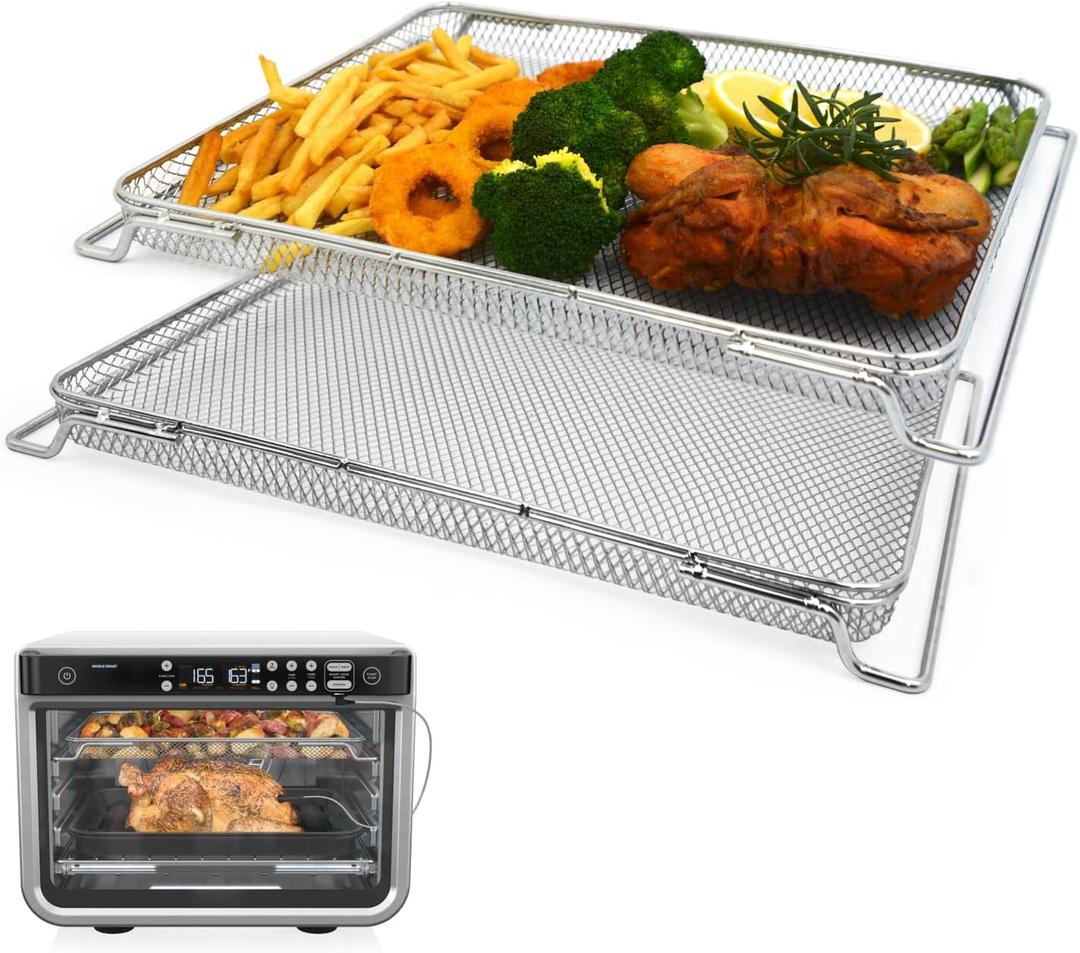2 x 2PCS Air Fryer Oven Basket, Replacement Stainless Steel Baking Trays for Ninja Foodi DT201 DT251 10-in-1 Smart XL Air Fryer Oven, Mesh Dehydrating Basket Accessories