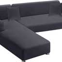 Sectional Couch Covers 2-Piece Softness L Shaped Sofa Cover Super Stretch L-Type Couch Slipcover with 2Pcs Pillowcases Sofa Slipcover 3 Seater + 3 Seater Furniture Protector (Dark Grey)