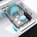 Expandable Stainless Steel Dish Drying Rack Over The Sink For Small Kitchen, Counter Space Saving Compact Black Metal Plate Drain Strainer, Adjustable Hanging In Sink Rust Proof Wire Dryer Holder