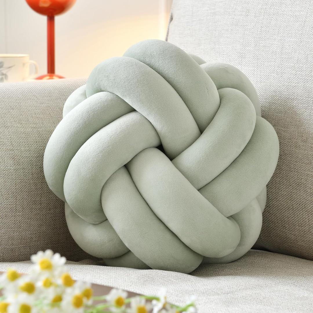 Knot Ball Pillow, Round Decorative Throw Pillows Cushion, 8 Inch Sage Green Soft Plush Knotted Pillows Pillow, Modern Home Throw Knot Decorative Cushion