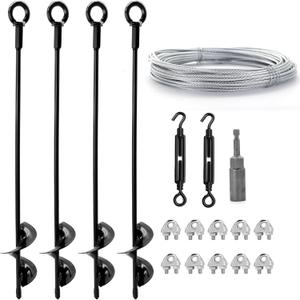 4 Pack 18" Ground Anchors Shed Anchor Kit with 1/8" Galvanized Cable & Turnbuckles, Heavy Duty Earth Anchors for Sheds Canopy Gazebo Dog Runs Carport Tent