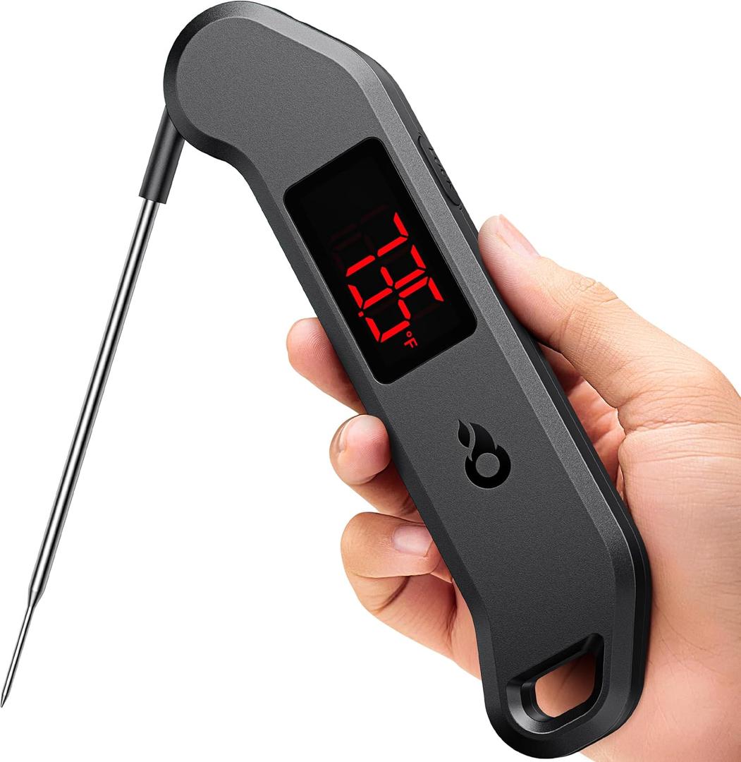 Professional Digital Meat Thermometer, 1 Sec Instant Read, 0.5 Accuracy NIST&NSF Certified Food Thermometer, Auto-Rotate Bright LED Screen, Highly Waterproof Cooking Thermometer for Grill BBQ, Black