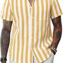 J.VER Men's Linen Shirts Short Sleeve Casual Striped Button Down Shirt for Summer Beach Yoga (White, XXXL)