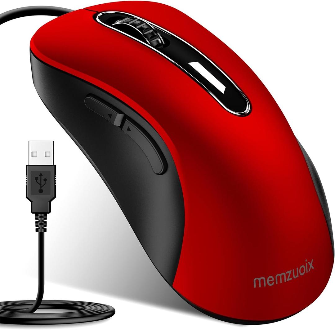memzuoix Wired Mouse, USB Computer Mouse 1200 DPI Mobile Optical Mouse Ergonomic Design Computer Mice with 5FT Cord for Laptop, PC, Desktop, MacBook, 5 Buttons (Pomegranate Red)
