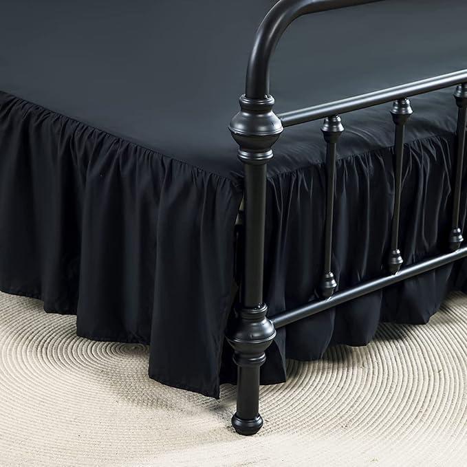 Bed Skirt Queen Size Ruffled Bed Skirt with Split Corners, 12 Inch Drop Dust Ruffle Bed Skirt with Platform, Black