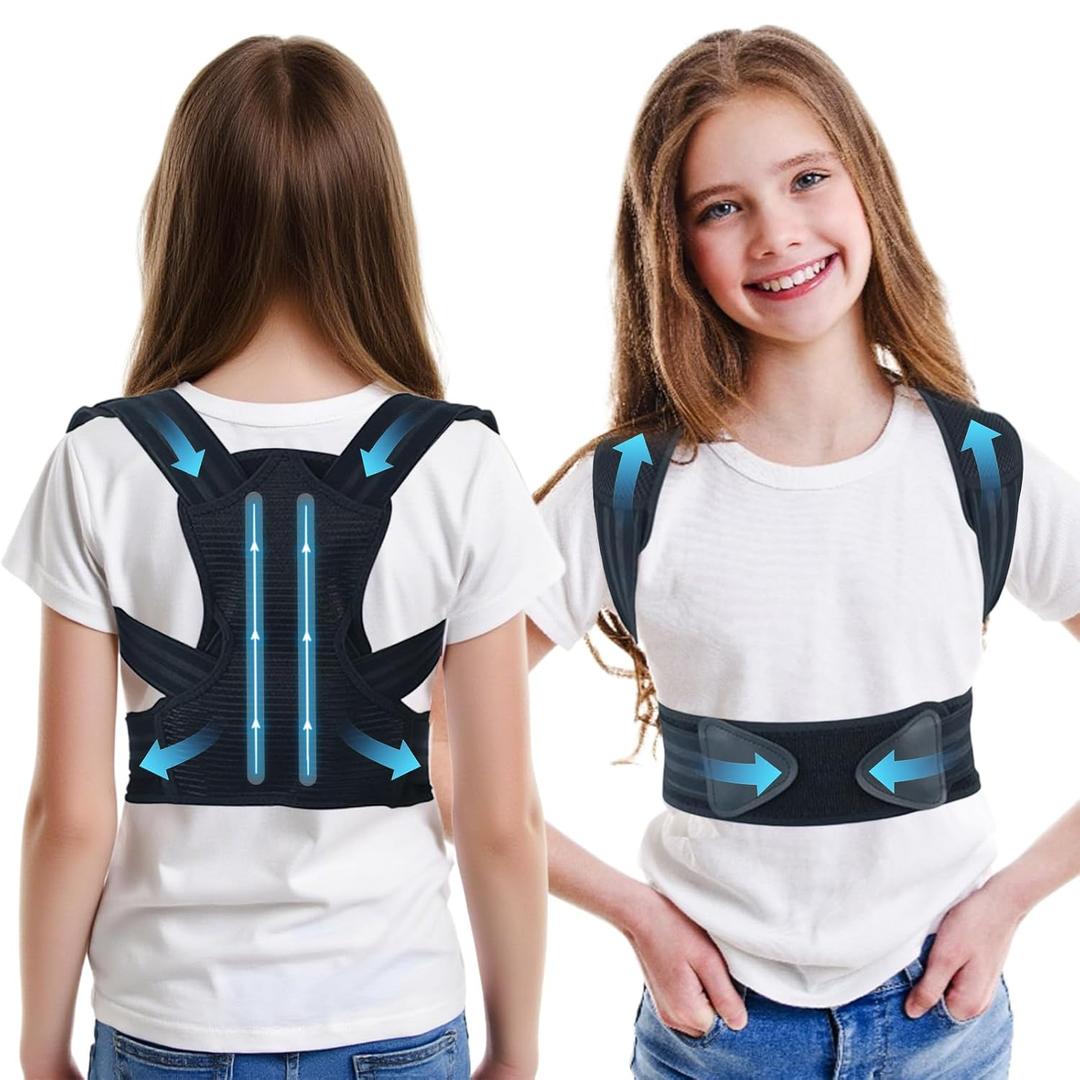 Posture Corrector for Kids Adjustable Back Straighter with Shoulder Pads Upper Back Posture Brace for Teenagers to Provide Spinal Support Improve Posture and Prevent Slouching (Small, waist size 15.7-23.6in)